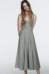 Square Neck Pleated Midi Dress