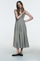 Square Neck Pleated Midi Dress