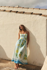 Lemon Print Sweetheart Cami Maxi Dress