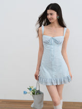 Lace Trim Button Front Mini Dress