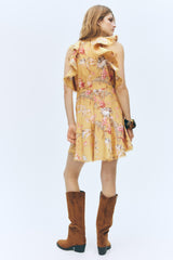 Ruffle Trim High Neck Floral Mini Dress