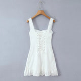 Lace Trim Button Front Mini Dress
