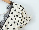 Polka Dot Lace Trim Plunge Maxi Dress