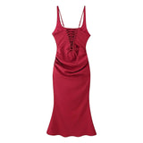 Square Neck Ruched Waist Corset Midi Dress