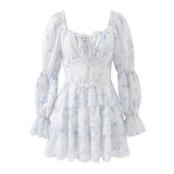 Lace Up Tiered Ruffle Mini Dress