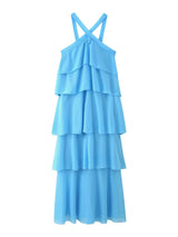 Rosette Halter Tiered Chiffon Maxi Dress