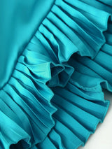 One Shoulder Draped Pleated Trim Midi Dress