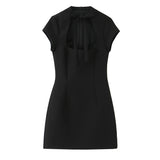 Polka Keyhole Tie Neck Mini Dress