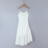 Embroidered Asymmetric Ruffle Midi Dress
