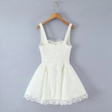 Bow Detail Lace Hem Mini Dress