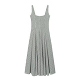 Square Neck Pleated Midi Dress