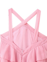 Rosette Halter Tiered Chiffon Maxi Dress