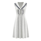 Sailor Collar Bow Front Button Midi Dress