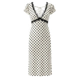 Polka Dot Lace Trim Plunge Maxi Dress