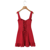 Lace Trim Button Front Mini Dress