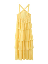 Rosette Halter Tiered Chiffon Maxi Dress