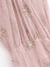 Beaded Cowl Neck Ruched Mini Dress