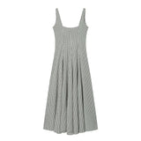 Square Neck Pleated Midi Dress