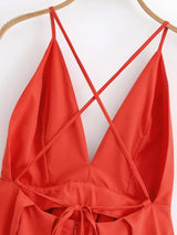 Deep V Crisscross Back Maxi Dress