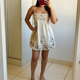 Embroidered Bustier Bubble Mini Dress