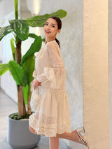 Sheer Dobby Tassel Tie Ruffle Hem Mini Dress