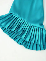 One Shoulder Draped Pleated Trim Midi Dress