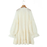 Sheer Dobby Tassel Tie Ruffle Hem Mini Dress