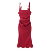 Square Neck Ruched Waist Corset Midi Dress