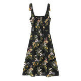 Floral Tie Strap Square Neck Maxi Dress