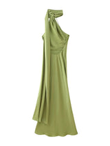 Scarf Neck Satin Maxi Dress