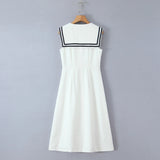 Sailor Collar Bow Front Button Midi Dress