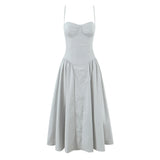 Strapless Corset Bodice Full Skirt Midi Dress