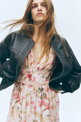 Botanical V Neck Long Sleeve Maxi Dress