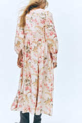 Botanical V Neck Long Sleeve Maxi Dress