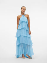 Rosette Halter Tiered Chiffon Maxi Dress