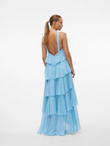 Rosette Halter Tiered Chiffon Maxi Dress