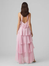 Rosette Halter Tiered Chiffon Maxi Dress