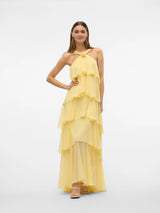 Rosette Halter Tiered Chiffon Maxi Dress