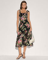 Floral Tie Strap Square Neck Maxi Dress