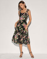 Floral Tie Strap Square Neck Maxi Dress
