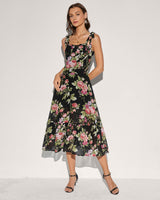 Floral Tie Strap Square Neck Maxi Dress
