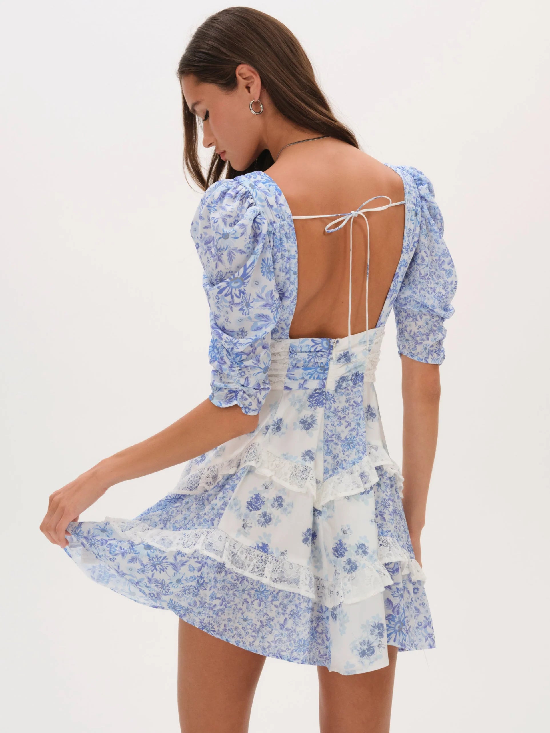 Lace Panel Tie Front Mini Dress