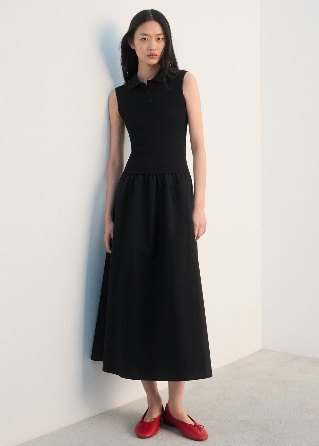 Polo Collar Drop Waist Maxi Dress