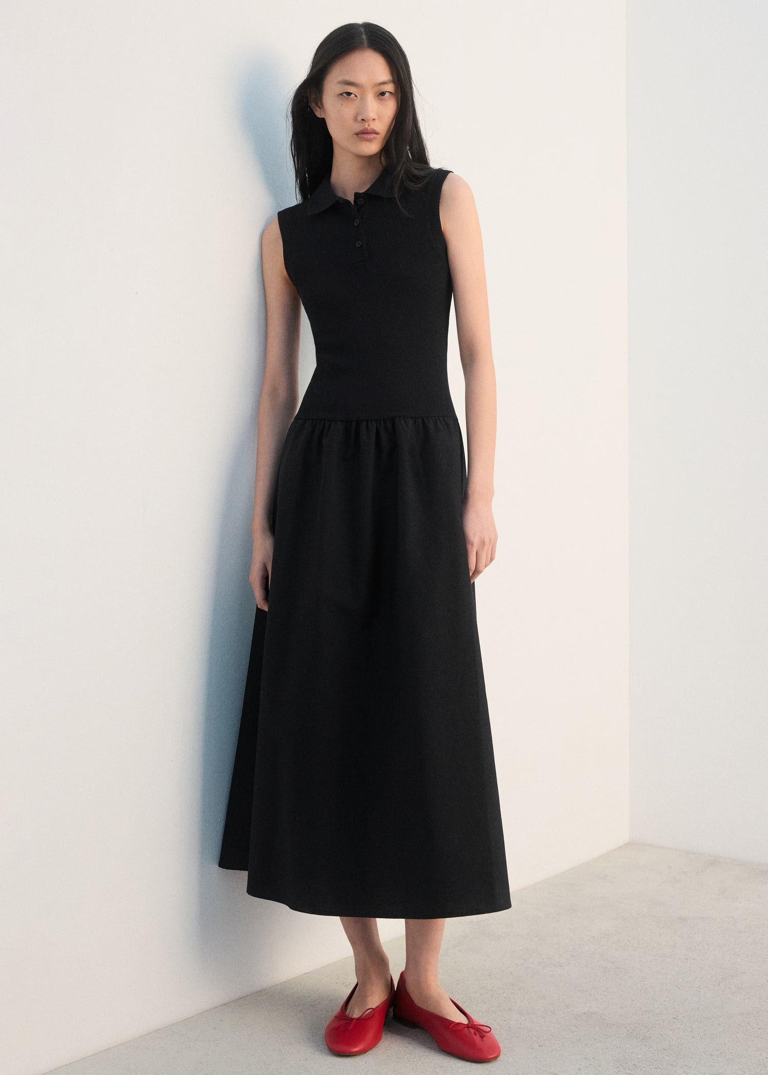 Polo Collar Drop Waist Maxi Dress