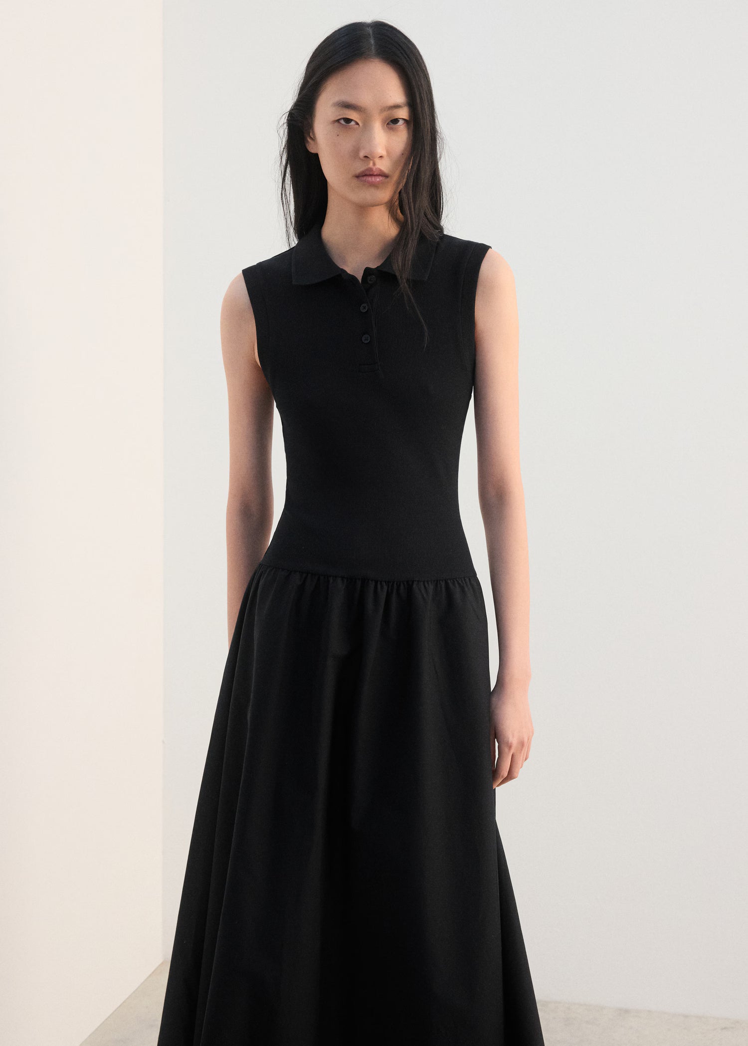 Polo Collar Drop Waist Maxi Dress