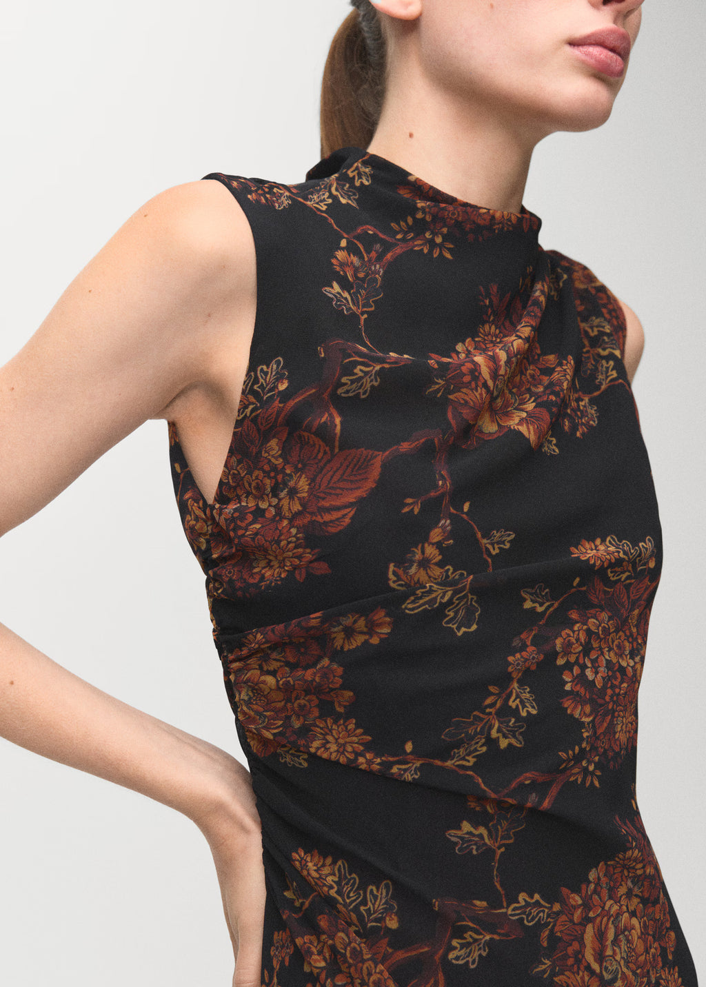 Draped Cowl Neck Floral Maxi Dress
