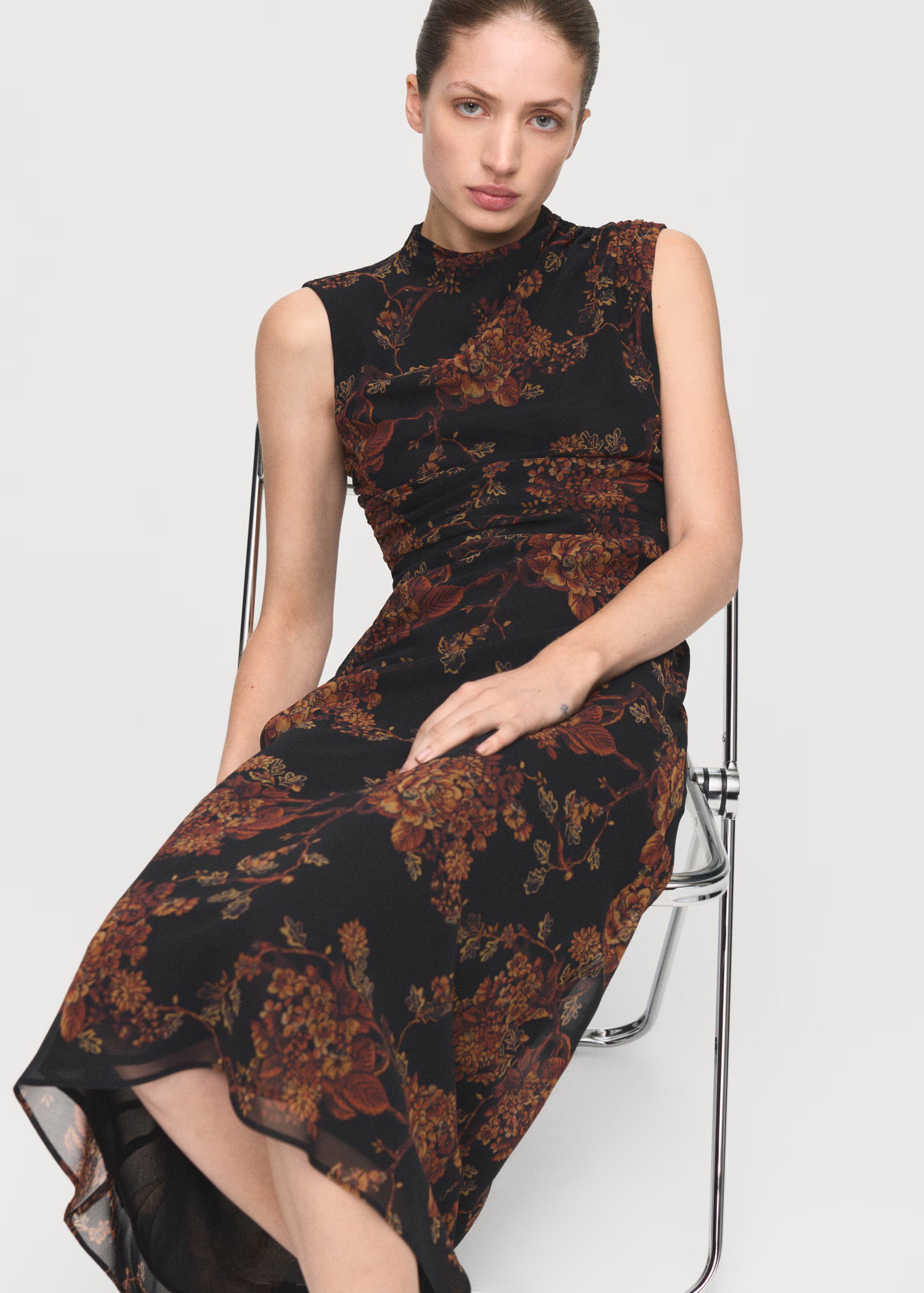 Draped Cowl Neck Floral Maxi Dress