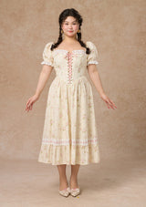 Lace Up Corset Puff Sleeve Midi Dress