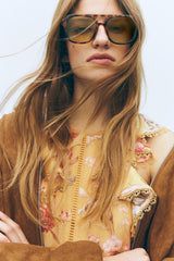 Ruffle Trim High Neck Floral Mini Dress