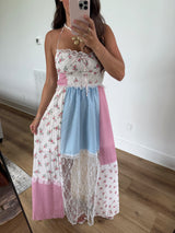 Halter Tie Patchwork Lace Maxi Dress